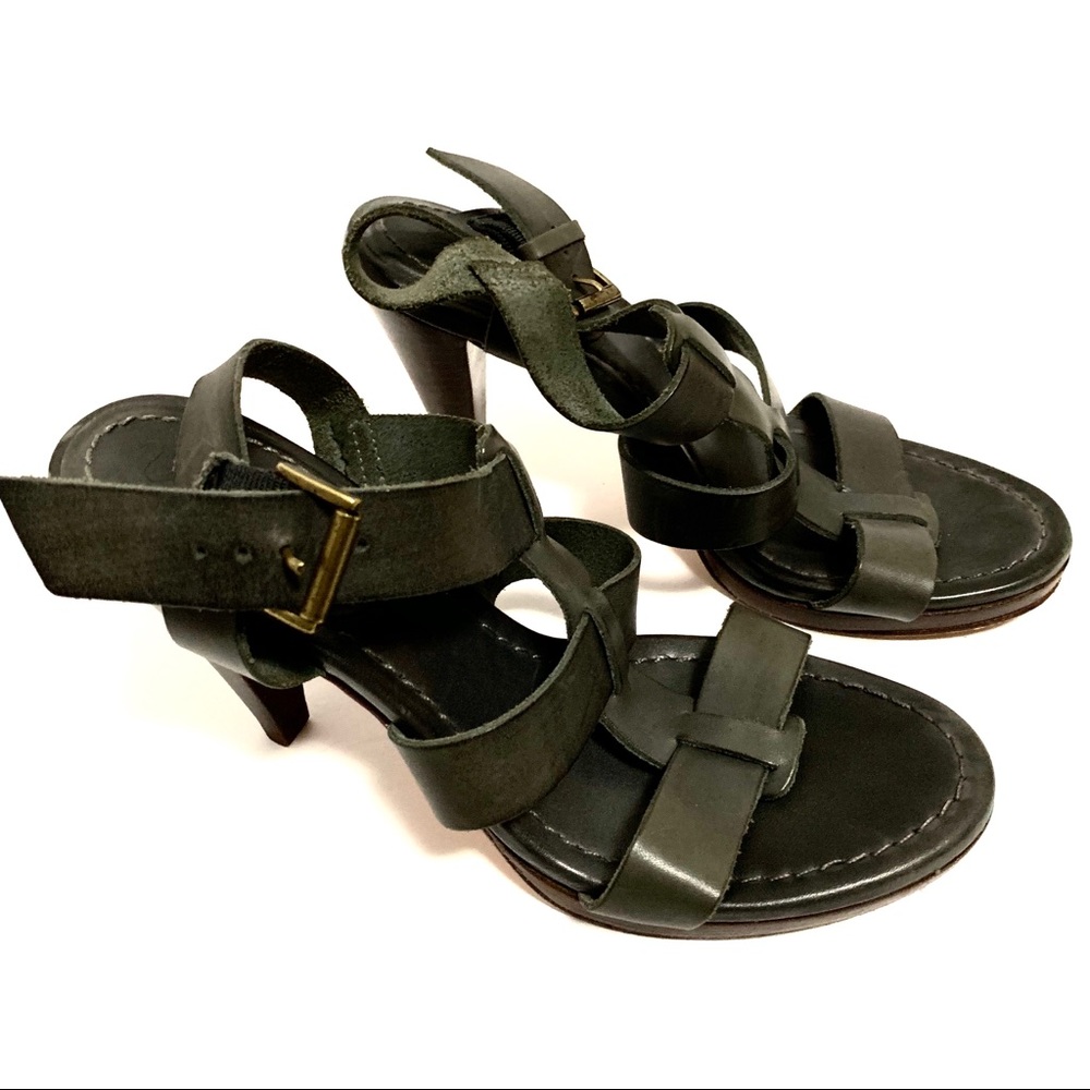 BODEN Leather Strappy Wood Stack Heeled Sandal